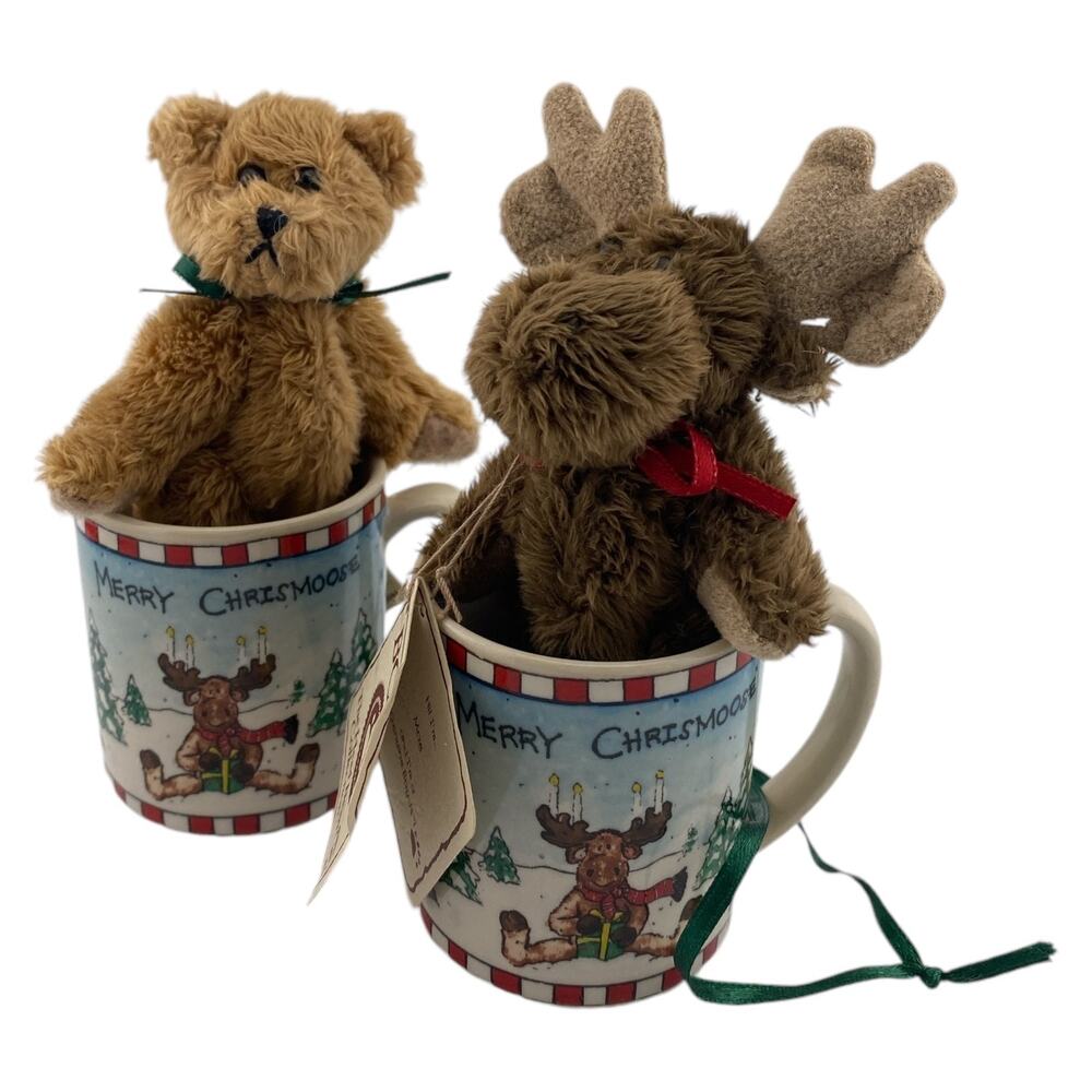 Boyds Bears Mini and Moe Moose Bear Cup Ornaments QVC Exclusive 2004 C08190 NRFB